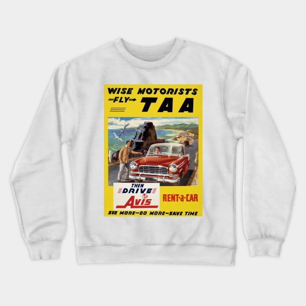 Vintage Travel Poster Wise Motorists Fly TAA Australia Crewneck Sweatshirt by vintagetreasure